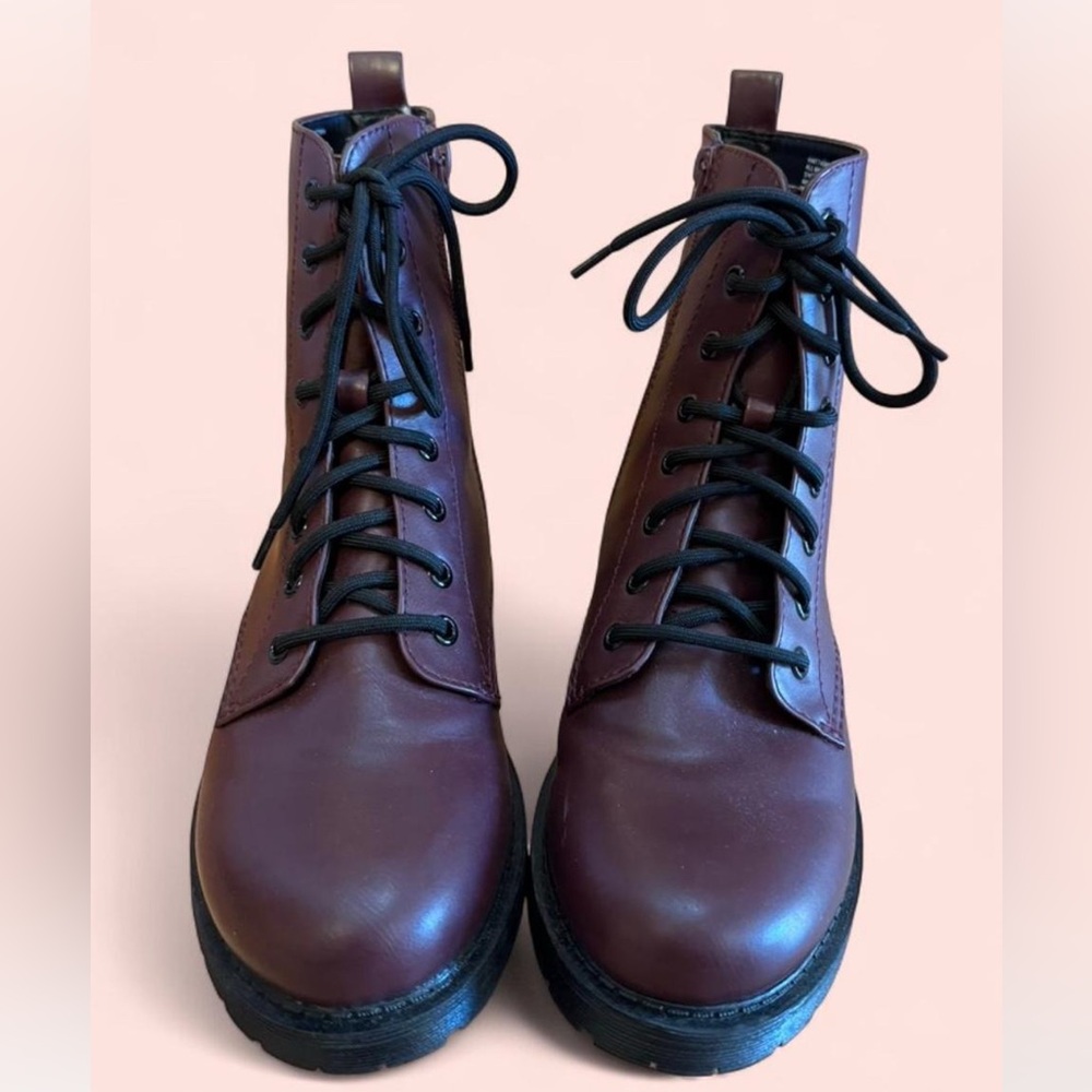 Burgundy Lace-Up Boots